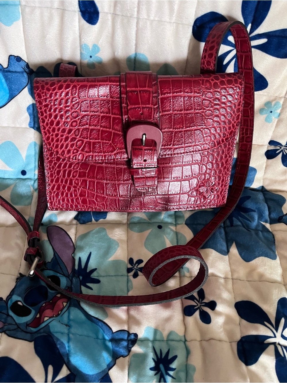 Patricia Nash Croc-Embossed Wine Red Crossbody Bag